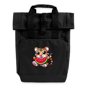 Bengal Cat With Watermelon Fruity Funny - Roll Top Backpack with Two Handles - black - Front