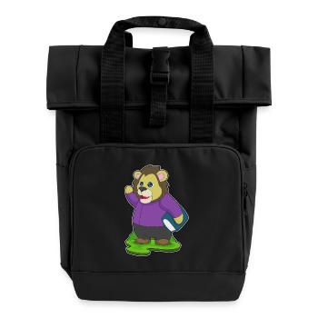 Lion Book - Roll Top Backpack with Two Handles - black - Front