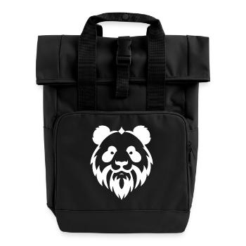 Panda mit Bart minimalistisches Bärenportrait - Rolltop Rucksack mit zwei Griffen - Schwarz - Vorne