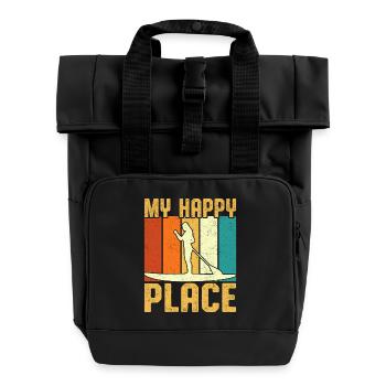 My Happy Place Girl Paddle Board Retro Vintage - Roll Top Backpack with Two Handles - black - Front