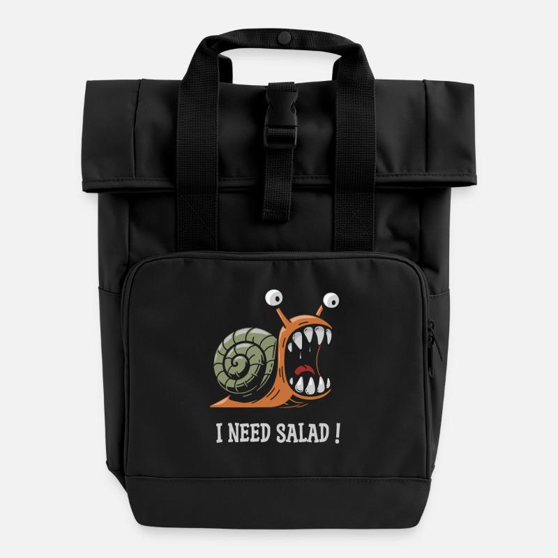 snail, I need salad! - Roll Top Backpack with Two Handles - black