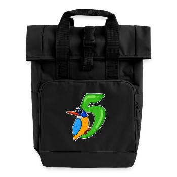 5th Birthday Motif Bird - 5 years - Roll Top Backpack with Two Handles - black - Front