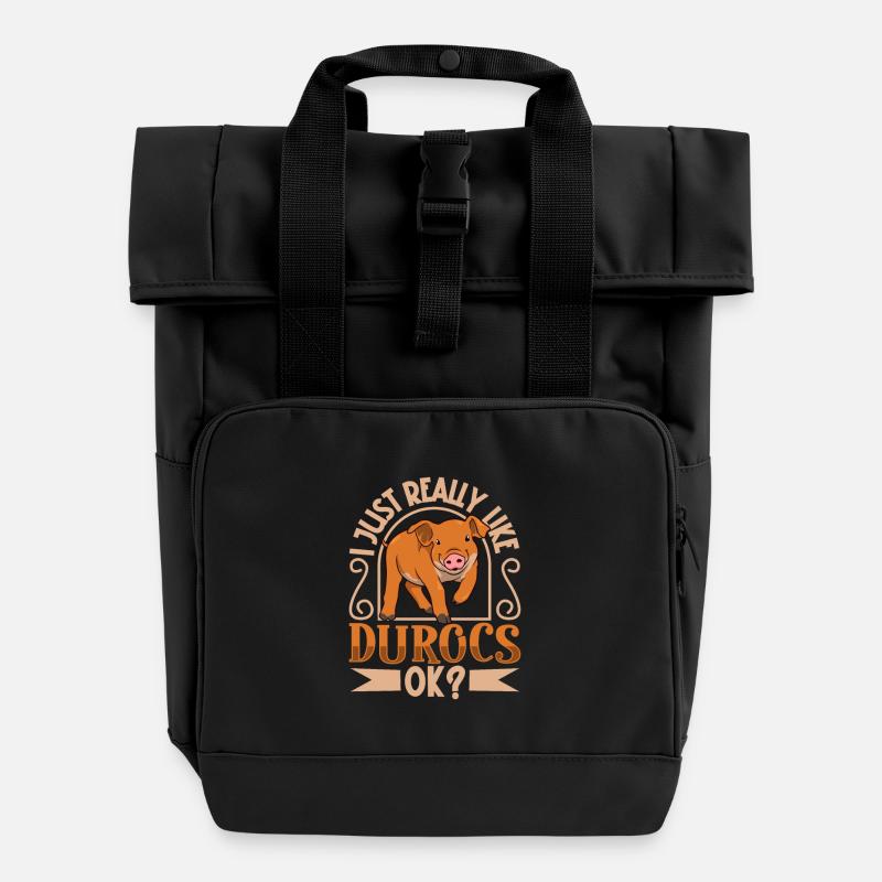 I love my Duroc pig - Roll Top Backpack with Two Handles - black