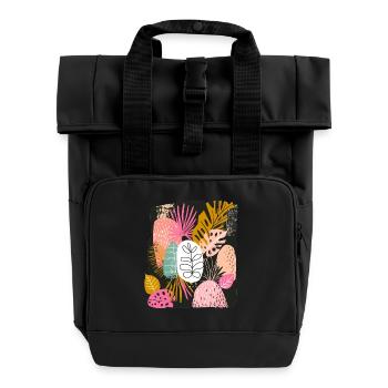 Bunte Tropische Blätter Abstrakte Kunst - Rolltop Rucksack mit zwei Griffen - Schwarz - Vorne