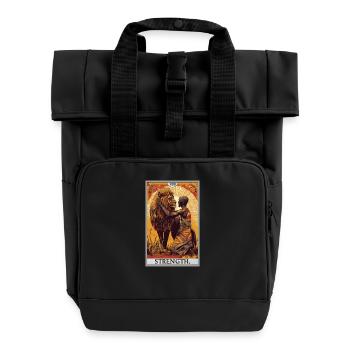 Tarotkarten Tarotkarte Strength Kraft - Rolltop Rucksack mit zwei Griffen - Schwarz - Vorne