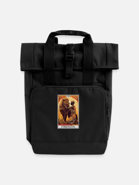Tarotkarten Tarotkarte Strength Kraft - Rolltop Rucksack mit zwei Griffen - Schwarz