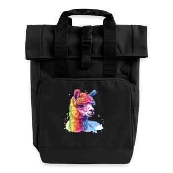 Portrait arc-en-ciel d’alpaga coloré - Sac à dos Roll Top à deux anses - noir - Devant