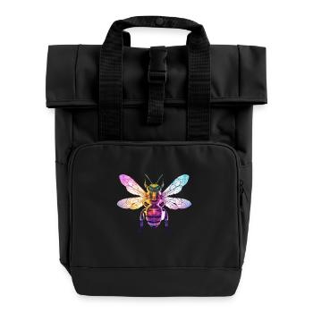 Abeille colorée Arc en ciel Oeuvre de couleur - Sac à dos Roll Top à deux anses - noir - Devant