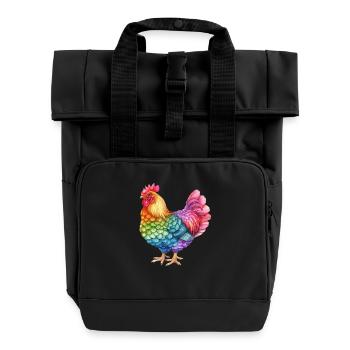 Colorful Chicken Rainbow - Colorful Chicken Life - Roll Top Backpack with Two Handles - black - Front