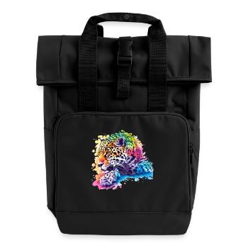 Colorful Leopard Artwork for Wildlife Lovers - Roll Top Backpack with Two Handles - black - Front