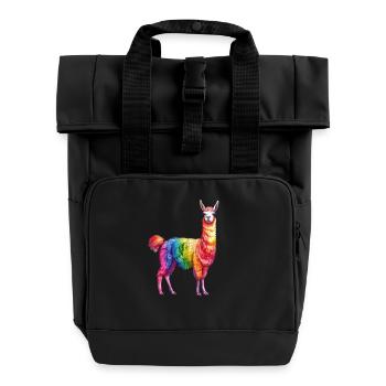 Colorful Rainbow Llama - Roll Top Backpack with Two Handles - black - Front