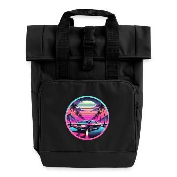 Retro Sunset Muscle Car Fahren - Rolltop Rucksack mit zwei Griffen - Schwarz - Vorne