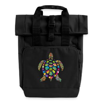 Schildkröte Bunt Popart Reptil Süße Schildkröten - Rolltop Rucksack mit zwei Griffen - Schwarz - Vorne