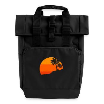 Sunset Palm Trees Retro Tropical Vibes - Roll Top Backpack with Two Handles - black - Front
