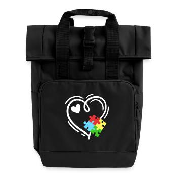 Autismus Puzzleteile Herz - Rolltop Rucksack mit zwei Griffen - Schwarz - Vorne