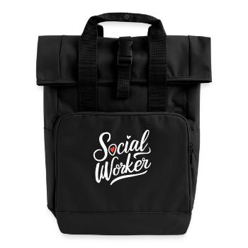 Sozialarbeiter Sozialarbeit Herz Schriftzug - Rolltop Rucksack mit zwei Griffen - Schwarz - Vorne