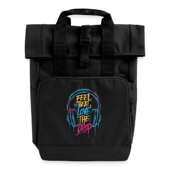 Feel The Beat, Love The Drop DJ Design - Roll Top Backpack with Two Handles - black - Front