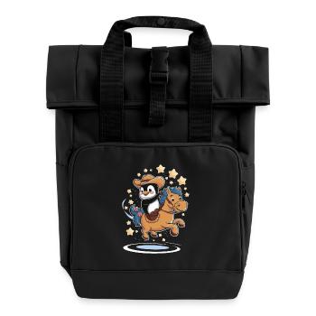 Cheerful Penguin Cowboy Riding A Horse - Roll Top Backpack with Two Handles - black - Front