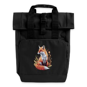 Fuchs Künstlerisches Design Blumen - Rolltop Rucksack mit zwei Griffen - Schwarz - Vorne