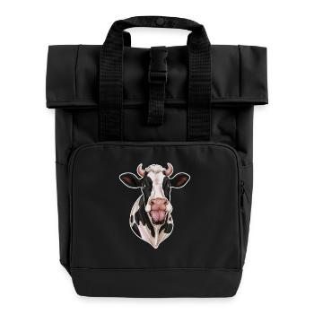 Funny Cow Sticks Out Tongue - Roll Top Backpack with Two Handles - black - Front