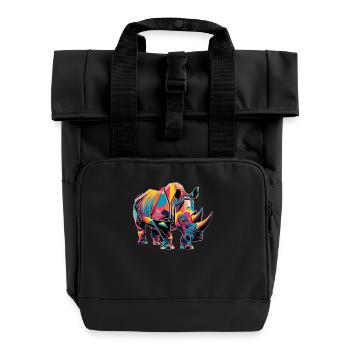 Rhinocéros coloré oeuvre formes géométriques - Sac à dos Roll Top à deux anses - noir - Devant