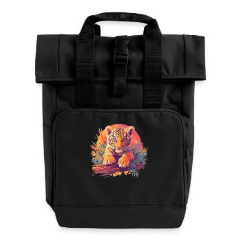 Bengal Tiger King Tiger - Roll Top Backpack with Two Handles - black - Front