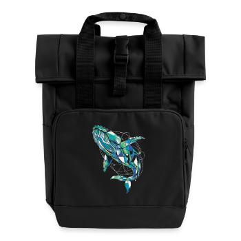 Abstract Whale Artwork Geometric Ocean Colors - Roll Top Backpack with Two Handles - black - Front