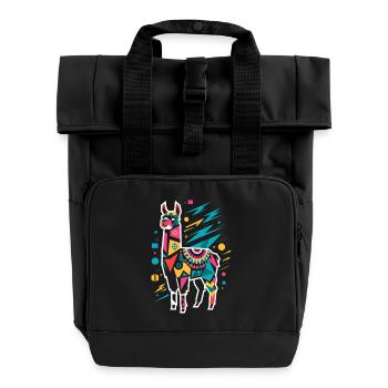 Bunter geometrischer Lama - Rolltop Rucksack mit zwei Griffen - Schwarz - Vorne