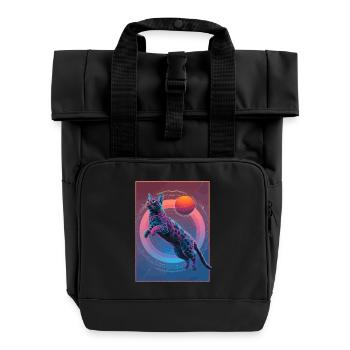 Animal Art Planet Fantasy Artwork Cat and - Roll Top Backpack with Two Handles - black - Front