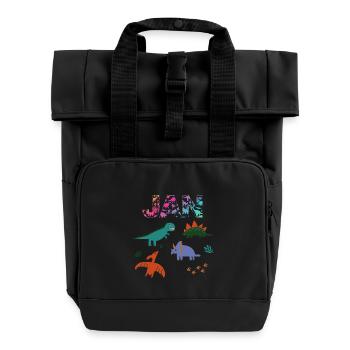 JAN - Beautiful boy name with dinosaur - Roll Top Backpack with Two Handles - black - Front