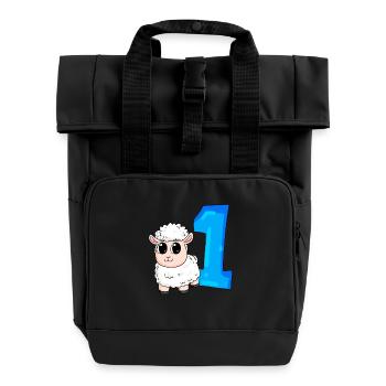 1 Year Old - School Enrollment - Sheep Motif - Number 1 - Roll Top Backpack with Two Handles - black - Front