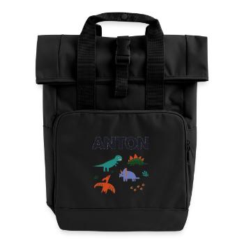 ANTON - Beau prénom de garçon avec dinosaure - Sac à dos Roll Top à deux anses - noir - Devant