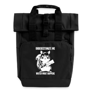 Crazy Squirrel Anime Kawaii Gift - Roll Top Backpack with Two Handles - black - Front