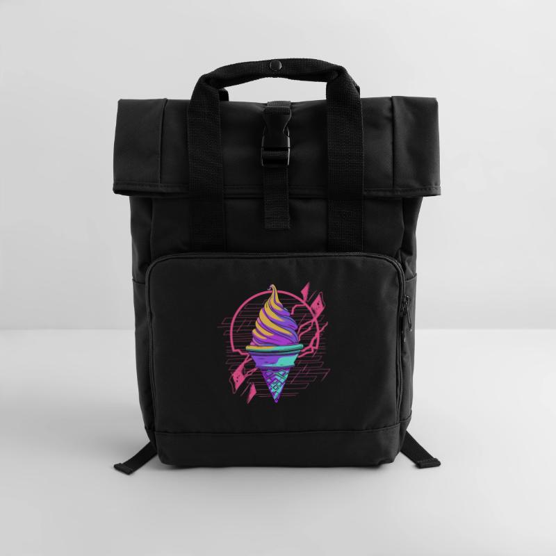 Cornet de crème glacée Synthwave Sac à dos Roll Top à deux anses
