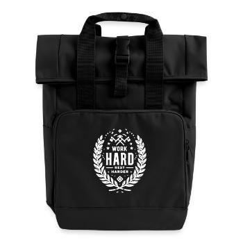 Hart arbeiten, härter ausruhen - Rolltop Rucksack mit zwei Griffen - Schwarz - Vorne