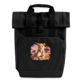 Lioness Löwinnen Löwin - Rolltop Rucksack mit zwei Griffen - Schwarz - Vorne
