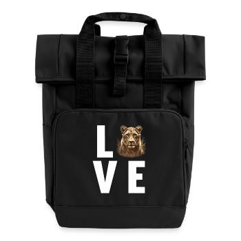 Lioness Löwinnen Löwin - Rolltop Rucksack mit zwei Griffen - Schwarz - Vorne