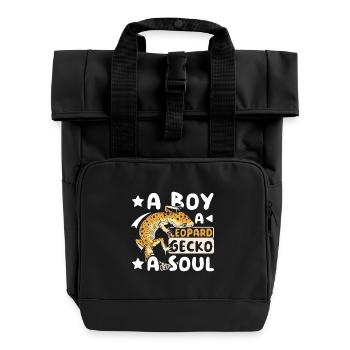 A boy a leopard gecko a soul - Roll Top Backpack with Two Handles - black - Front