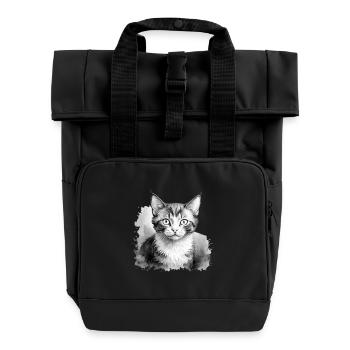 Cute cat in black and white - Roll Top Backpack with Two Handles - black - Front