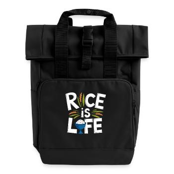 Le riz est la vie drôle Reis Design - Sac à dos Roll Top à deux anses - noir - Devant