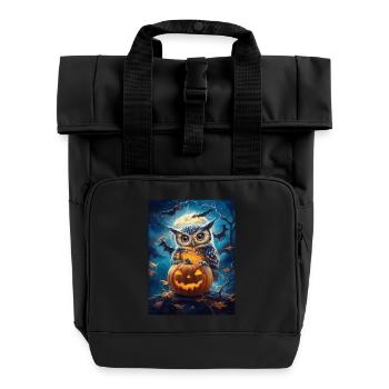 Halloween Geschenk Frauen Eule Männer Kinder Deko - Rolltop Rucksack mit zwei Griffen - Schwarz - Vorne