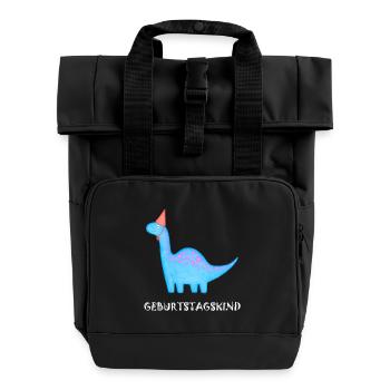Birthday Boy Brachiosaurus Dino Birthday - Roll Top Backpack with Two Handles - black - Front
