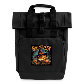 Halloween Kürbis Grimasse Hexenhut Spinne Horror - Rolltop Rucksack mit zwei Griffen - Schwarz - Vorne