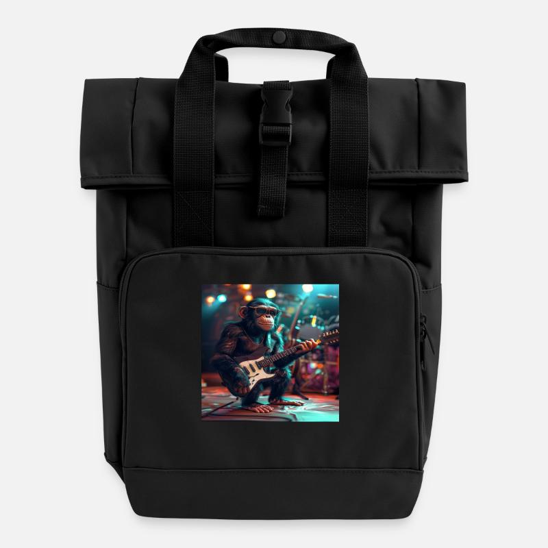 Chimpanzee - Roll Top Backpack with Two Handles - black