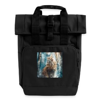Cat - Roll Top Backpack with Two Handles - black - Front