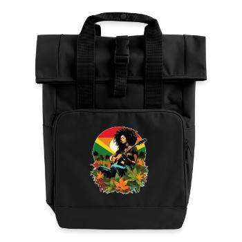Rastafarian Gitarristin im Reggae-Stil - Rolltop Rucksack mit zwei Griffen - Schwarz - Vorne