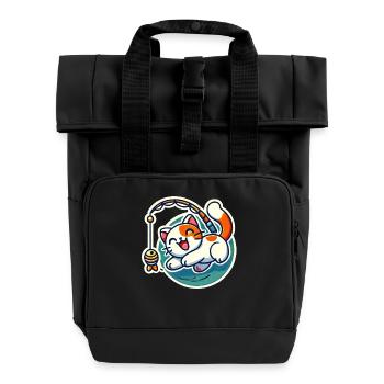 Süße rotbraune weiße Katze spielt mit einer Katzenangelrute - Rolltop Rucksack mit zwei Griffen - Schwarz - Vorne