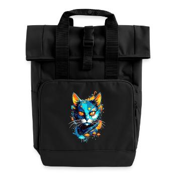 Colorful space cat - Roll Top Backpack with Two Handles - black - Front