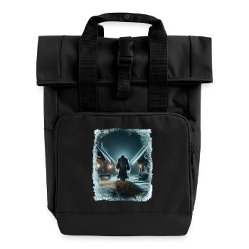 Father Frost walks through the icy village - Roll Top Backpack with Two Handles - black - Front