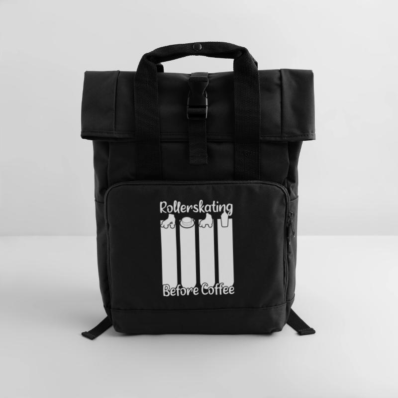 Roller Skating Roller Skating Before Coffee Gift Roll Top Backpack with Two Handles
